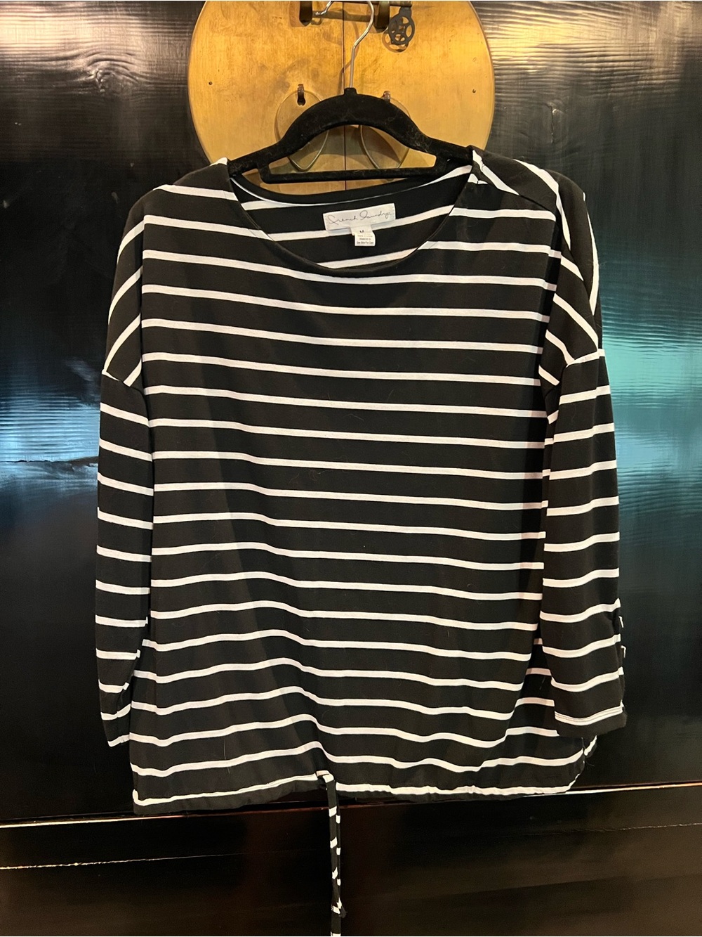 French Laundry Black & White Striped Long Sleeve Tie-Hem Top